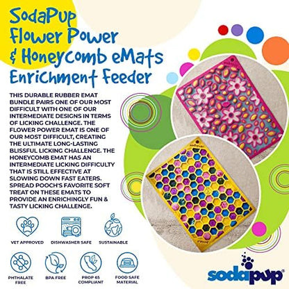 SodaPup Flower Power & Honeycomb eMat Bundle – Durable Lick Mat Feeder Made in USA from Non-Toxic, Pet-Safe, Food Safe Rubber for Avoiding Overfeeding, Digestive Health, Calming, & More - Image 3
