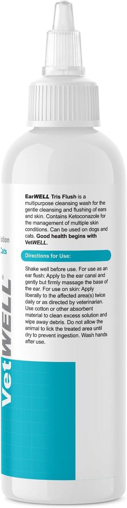 VetWELL Dog Ear Cleaner Solution & Infection Treatment for Dogs & Cats, Tris Otic Cleanser Drops Helps Eliminate Odor and Relieve Infections - 12oz (Pack of 2)