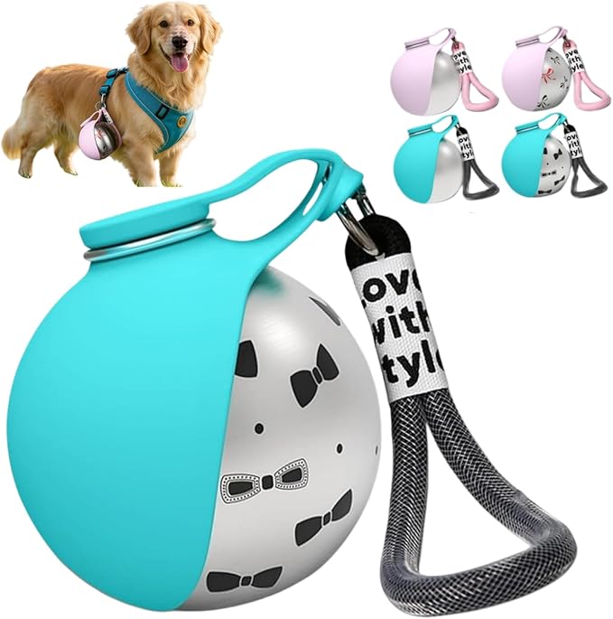 2-in-1 Portable Dog Water Bottle for Small Dogs, 10oz Dog Travel Water Bottle - Leak-Proof & One-Hand Operation, Stainless Steel Bottle & Silicone Bowl for Walking Hiking (Printed Blue)