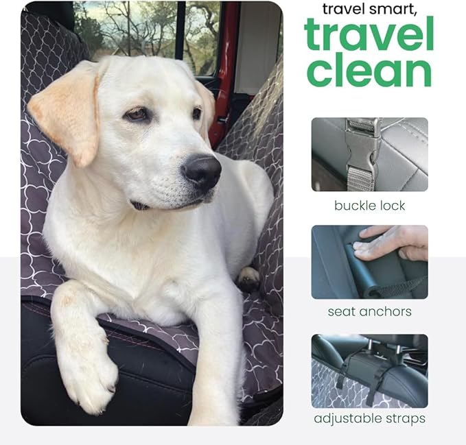 Molly Mutt 3-in-1 Back Seat Cover for Dogs, 100% Cotton Canvas Back Seat Hammock with Headrest Straps, Belt Slots, & Anchors, Non-Skid Cargo Area Cover, Machine Washable, No Harmful Chemicals, 56"x56"