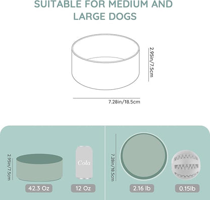 SPUNKYJUNKY 42OZ Ceramic Dog and Cat Bowl, Modern Cute Weighted Food Water Bowl for Replacement Morandi Green (1 Pack)