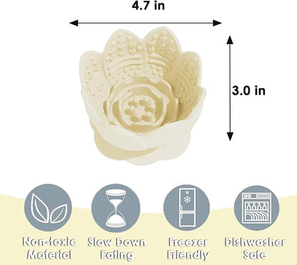 Dog Lick Bowl,Anxiety Relief Slow Feeder Dog Lick Mat Treat Dispenser, Non-Slip Licking Bowl Enrichment Toys for Small Medium Breeds Dogs (Beige, 12x12x7.6CM)