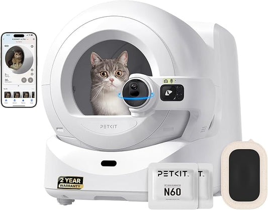 PETKIT Purobot Ultra Auto Waste Packing & Multi-Cat Toilet Behavior Ai Camera Tracking Automatic Self-Cleaning Cat Litter Box, Smart Robot with 5G WiFi App Control&Integration Safety&Odor Free