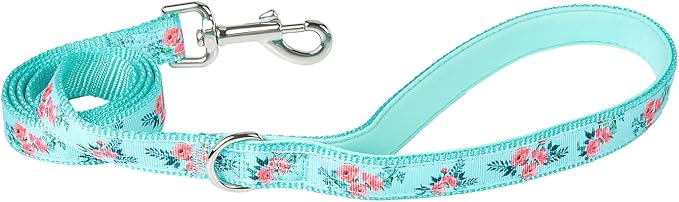 Green Floral Print Dog Leash - 5 Feet Durable Nylon Leash for Small & Medium Dogs, Lightweight Walking Leash (S Green Floral)