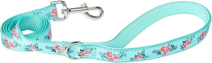 Green Floral Print Dog Leash - 5 Feet Durable Nylon Leash for Small & Medium Dogs, Lightweight Walking Leash (S Green Floral)