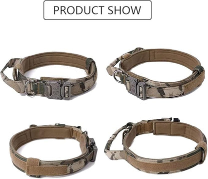 Xqpetlihai Tactical Dog Collar and Leash Set Adjustable Military Nylon Dog Collar with Control Handle and Heavy Duty Metal Buckle for Large Dogs （Camo S