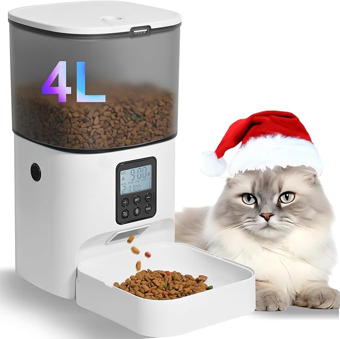 ANDOLL HOME Automatic Cat Feeder, 4L Cat Food Dispenser with 10s Voice Recorder, Pet Feeder up to 8 Meals per Day, Timed Dog Feeder with Dry Food Sealed Ring