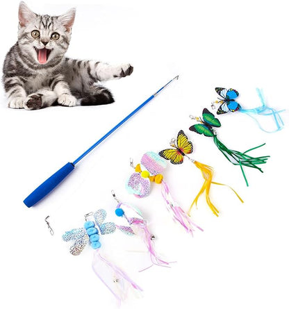 7 Pcs For Creative For Cat Teaser Wand Refill Kit Various For Butterfly Dragonflies Teaser Toy Retractable For Cat Wand Long Interactive Cat Toy Wands Refills Replacement Attachments For Indoor