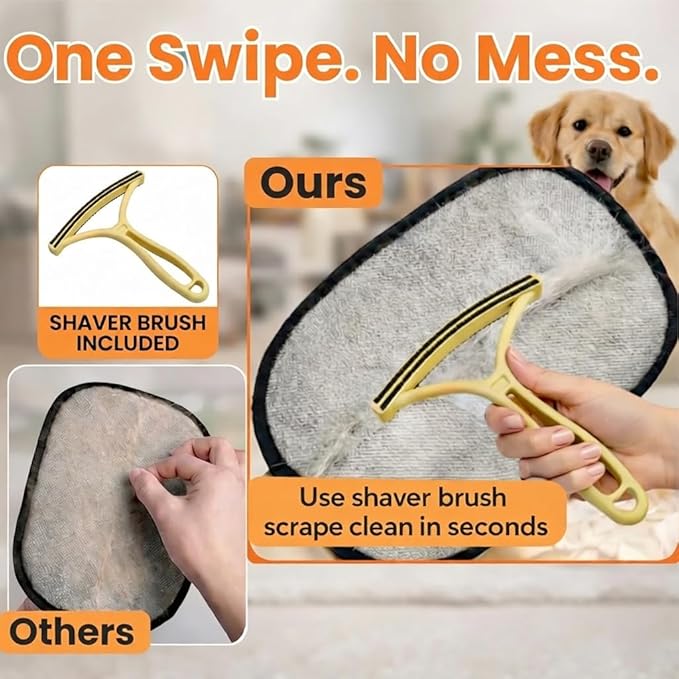 2 Pack Electrostatic Pet Hair Remover Glove with Cleaning Brush for Cats & Dogs, 2026 Upgraded Reusable 5-Finger Grooming Gloves – Magic Brush Tool for Furniture, Couch, Carpet, Car & Clothing (Black)
