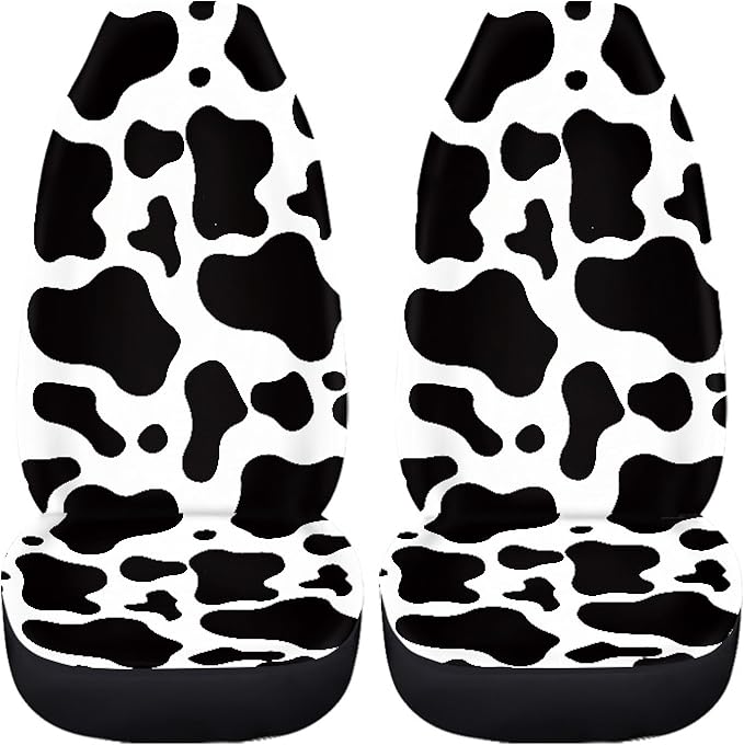 Cow Printed Car Seat Cover for Women Men, Front Bucket Covers Protector for SUV Truck Van Sedans, Black and White Breathable Car Accessories Automotive Vehicle Seat Covers