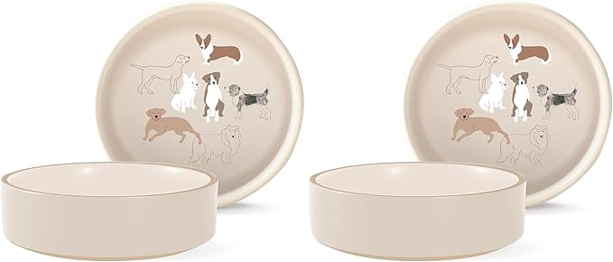 Fringe Studio Pencil Dogs Medium Stoneware Pet Bowl, PetShop Collection (479105) (Pack of 2)