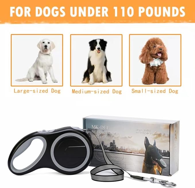 26Ft Retractable Dog Leash, Heavy Duty Great Leash for Dog up to 110 lbs, Anti-Slip Rubberized Handle, One-Handed Brake, Strong Nylon Tape, Tangle Free(Large Size).