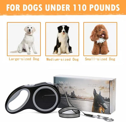 26Ft Retractable Dog Leash, Heavy Duty Great Leash for Dog up to 110 lbs, Anti-Slip Rubberized Handle, One-Handed Brake, Strong Nylon Tape, Tangle Free(Large Size).