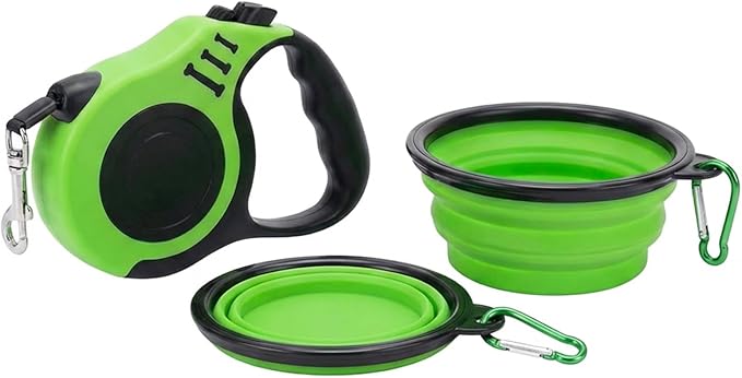 PETIMP Retractable Dog Leash Lightweight 16FT Leash, with Folding Bowl,Dispenser,Waste Bags, for Small Medium Dogs(Green)