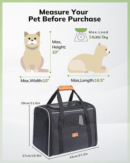 Morpilot Cat Carrier - Cat Carrier Soft for Small or Medium Cats up to 20lbs, with Sided Cushion, Secure Buckle and Foldable Bowl, Dog Carriers for Small Dogs (Dark Gray)