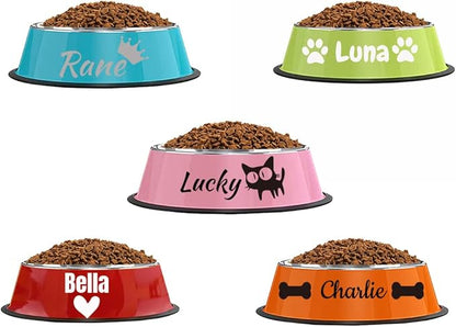 Personalized Name for Cat Dog Stainless Steel Colored Pet Puppy Cat Bowl Non-Slip Durable Pet Bowl Feeder Feeding Dog Water Bowl