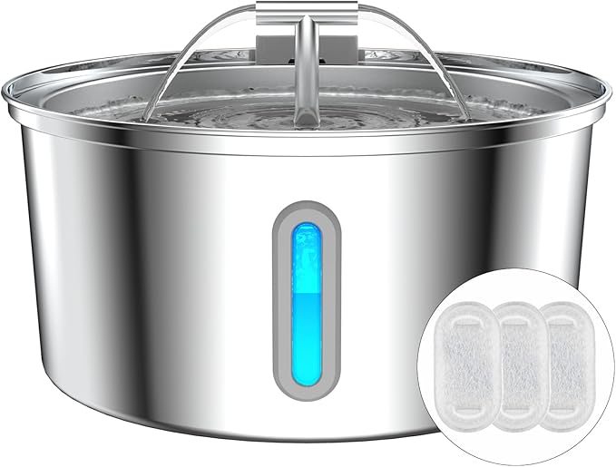 Cat Water Fountain Stainless Steel, 0.8gal/108oz Automatic Cat Drinking Fountain with 3 Filters, Pet Water Dispenser with Quiet Pump, Suitable for Cats, Dogs and Multi-pet households