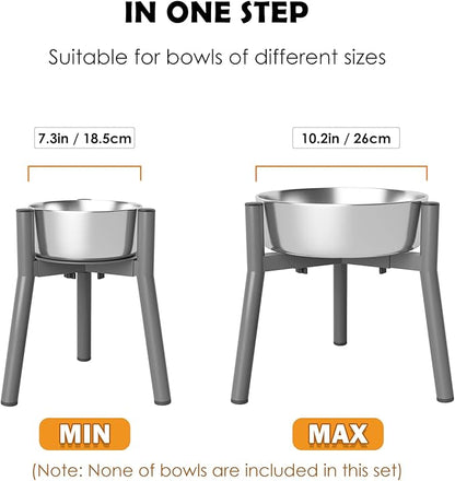 SHAINFUN Raised Dog Bowl Stand for Large Dogs with Tray, Adjustable Width 7 to 10.6", Elevated Tall Food Water Stand,Grey (Bowl Not Included)
