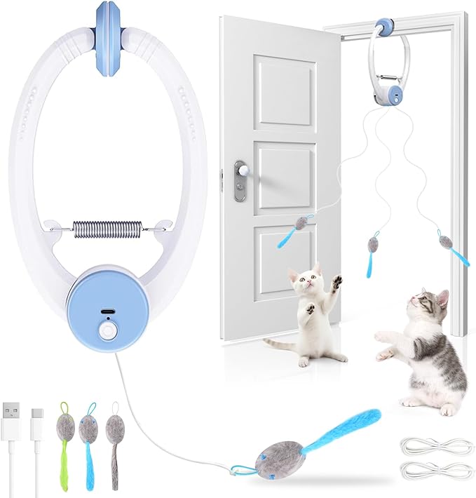 Interactive Cat Toys for Indoor Cats, Automatic Electric Flying Bird Feather Wand Toy, Rechargeable Electric Exercise Feather Toy for Bored Kittens and Adult Cats, Light Blue