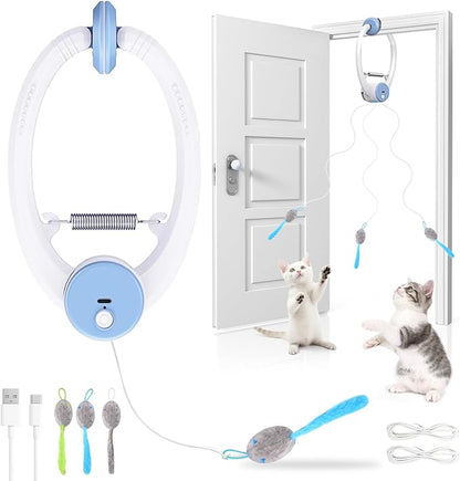 Interactive Cat Toys for Indoor Cats, Automatic Electric Flying Bird Feather Wand Toy, Rechargeable Electric Exercise Feather Toy for Bored Kittens and Adult Cats, Light Blue