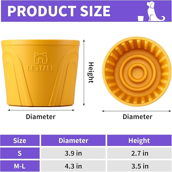 Anxiety Relief Slow Feeder Dog Lick Mat Treat Dispenser, Non-Slip Licking Bowl - Dog Enrichment Toys for Small, Medium & Large Breeds, BPA Free Silicone (Yellow, M-L)