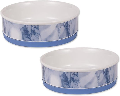 Bone Dry Ceramic Marble Non-Slip Pet Bowls, Dishwasher Safe, Large Set, 7.5x2.4, Blue, 2 Count