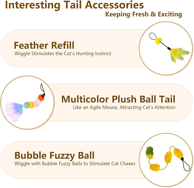 ORSDA 3 PCS Replacement Refills, Cat Toys Feather Tail, Bubble Fuzzy Ball, Pom Pom Balls for Electric Kitten Toys, only Suitable T93&T96 Cat Ball Toy