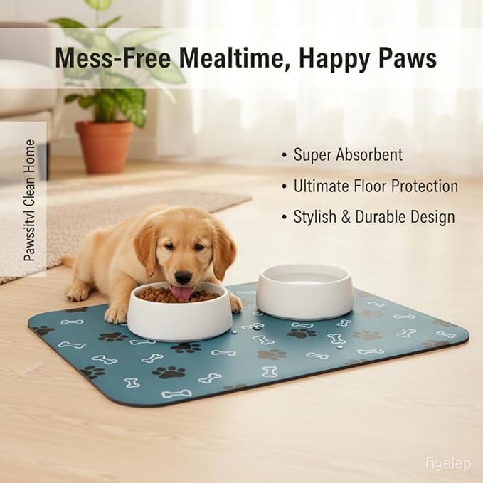Pet Cat Dog Food Mat Non Slip Mat for Dog Water Bowl Mat Quick Dry Absorbent Cat Feeding Mat, 18.1 * 11.8 in, Blue