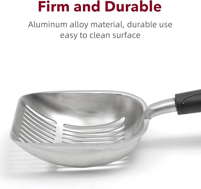 Cat Litter Scoop, Kitty Metal Scooper, Aluminum Alloy Sifter, Kitten Pooper Lifter, Deep Shovel, Long Handle, Poop Sifting, Durable, Heavy Duty, for Litter Box