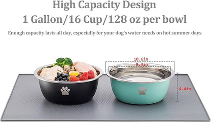 Large Dog Water Bowl 2 Pack, 1 Gallon 128oz Stainless Steel Extra Large Dog Food Bowl for Big Giant Dogs, Black