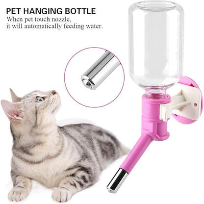 Dog Water Bottle, Portable Pet Hanging Drinking Bottle Water Dispenser Cat Water Bottle Dog Water Dispenser Plastic + Stainless Steel for Dogs, Cats, Rabbits, Hamsters