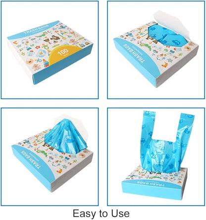 Odor Sealing Cat Litter Poop Clump Pick-Up Bags with Handles Scoop Tie Bags Dog Waste Bag, Leak Proof Pet Disposal, Unscented, 100 bags