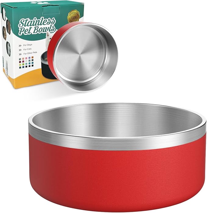 LIANLAI Stainless Steel Dog Bowls, Rust-Resistant Pet Bowls, Non Slip Dog Water Bowl, Versatile Feeding Bowls (Red，40 oz)