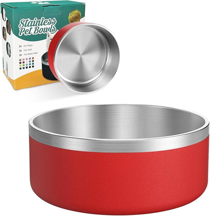 LIANLAI Stainless Steel Dog Bowls, Rust-Resistant Pet Bowls, Non Slip Dog Water Bowl, Versatile Feeding Bowls (Red，40 oz)