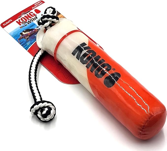 KONG Training Dummy Rope Bumper Dog Toy - Durable Floating Retriever for Fetch & Training - 2 Pack (Wild Shieldz Orange/White, Small/Medium)