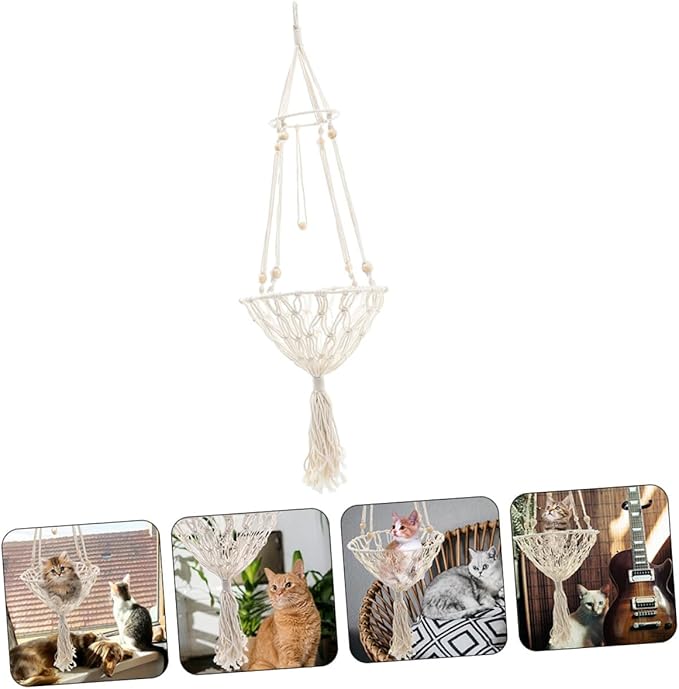 Kichvoe Bohemian Woven Hanging Cat Hammock Wear-Resistant 40cm Pet Nest for Indoor Cats to 30lbs Decorative Kitten Accessory