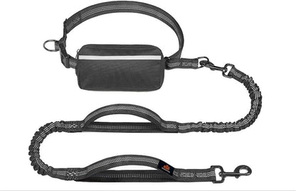 Hands Free Dog Leash with Waist Zipper Pouch, Dual Padded Handles and Dual Bungee Shockabsorbing Leash with Safety Reflective Strip for Walking, Jogging and Running Your Dog