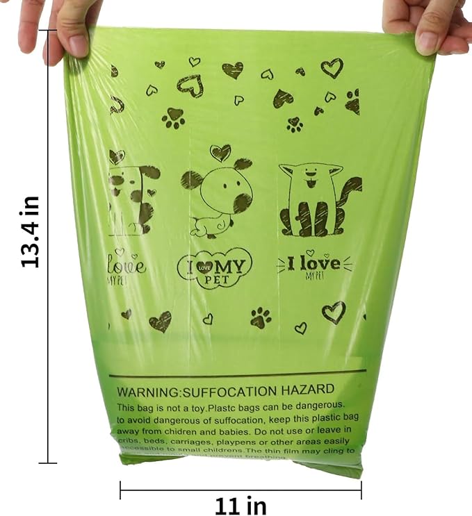 Dog Poop Bags XL Rolls: Leak-Proof Unscented Poop Bags with Dispenser for Doggy Dogs 14 Rolls (210 Count)- Green