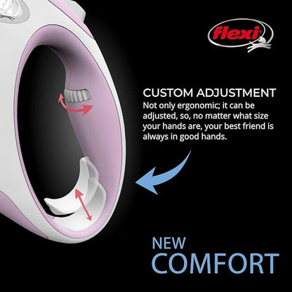 FLEXI® New Comfort Tape Retractable Dog Leash for Medium Dogs Upto 55 lbs. – 16 ft.,Pink/Rose | Tangle Free Pet Walking Leash with One-Handed Brake, Pause, Lock |German Quality Product