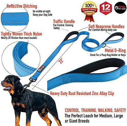 Primal Pet Gear Dog Leash 6ft Long,Traffic Padded Two Handle,Heavy Duty,Reflective Double Handles Lead for Control Safety Training,Leashes for Large Dogs or Medium Dogs,Dual Handles Leads(Blue) - Image 2