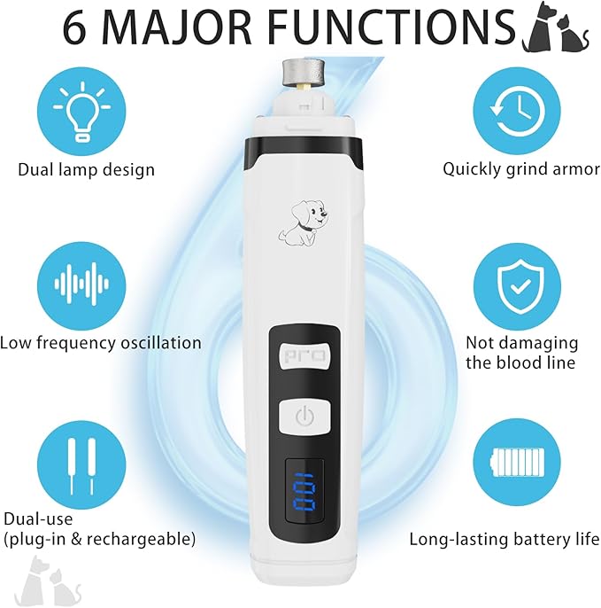 Dog Nail Grinder,Quiet Dog Nail Grinder for Large Medium Small Dogs Paw & Cats Claw, Dual Light USB Rechargeable Electric 2-Speed Pet Toenail Grooming Supplies, Gifts for Cat/Dog Lovers (M2)