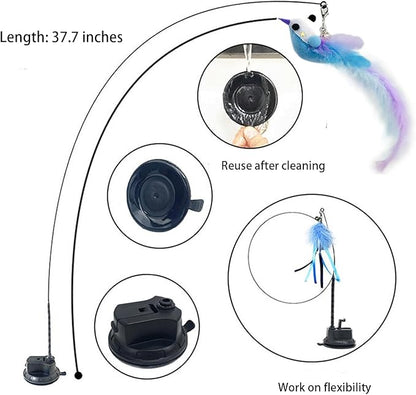 Cat Toys Interactive Hands-Free 6 Pack Cat Toys for Indoor Cats Toy Wand Natural Bird Feather, Suction Cup Pet Indoor Dancing Playing Toys, Suction Cup Pet Dancing Playing