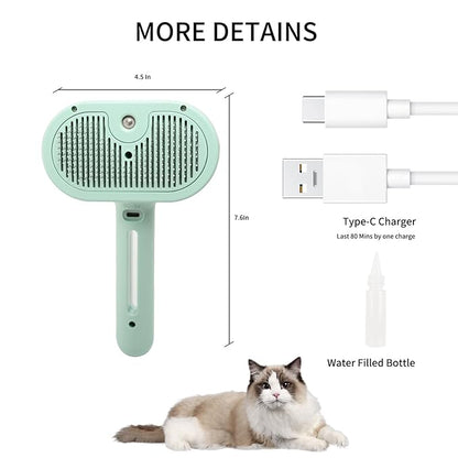 Cat Steam Brush 3-in-1 Pet Steam Brushes for Dogs and Cats - Self-Cleaning Grooming Brush with Steam Spray, Hair Removal Comb for Long Haired Cats and Dogs
