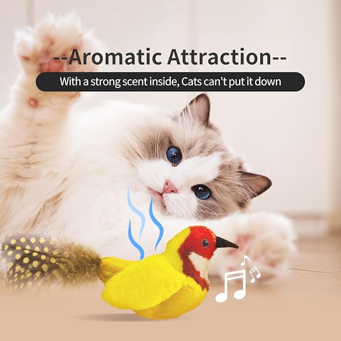 Catnip Cat Toys Satisfy Cat's Natural Hunting Instintion for Indoors Cats Feather Toys Interactive with Lifelike Chirp Sound Chirping Bird Kitten Toy (2 Pack)