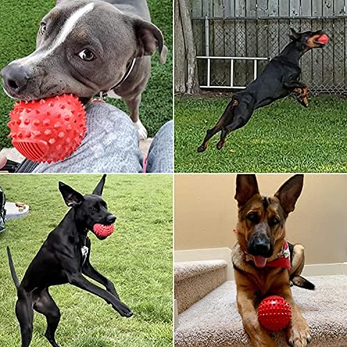 petizer Indestructible 4inch Squeaky Red Dog Balls for Aggressive Chewers, Relieve Anxiety, Interactive Dog Toy, Floatable Rubber Ball for Large Dogs, Indoor, Outdoor, Waterproof - Image 2
