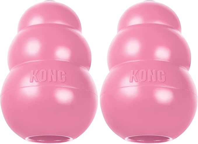 KONG - Puppy Toy Natural Teething Rubber - Fun to Chew, Chase and Fetch - for Medium Puppies - Pink (Pack of 2)