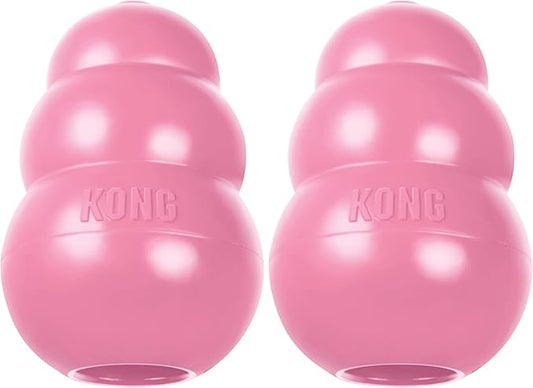 KONG - Puppy Toy Natural Teething Rubber - Fun to Chew, Chase and Fetch - for Medium Puppies - Pink (Pack of 2)