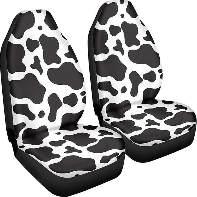 Cow Printed Car Seat Cover for Women Men, Front Bucket Covers Protector for SUV Truck Van Sedans, Black and White Breathable Car Accessories Automotive Vehicle Seat Covers