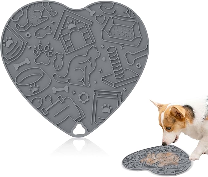 Silicone Slow Feeder Dog & Cat Bowl – Heart Shape Anti-Slip Puzzle Feeding Bowl for Slow Eating, Bloat & Digestion Control – Interactive Pet Enrichment Bowl (Grey)