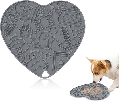 Silicone Slow Feeder Dog & Cat Bowl – Heart Shape Anti-Slip Puzzle Feeding Bowl for Slow Eating, Bloat & Digestion Control – Interactive Pet Enrichment Bowl (Grey)